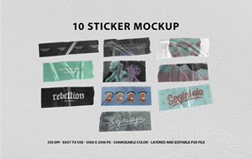10个高分辨率艺术美学手工剪切做旧贴纸PSD样机 10 Realistic Sticker Mockup