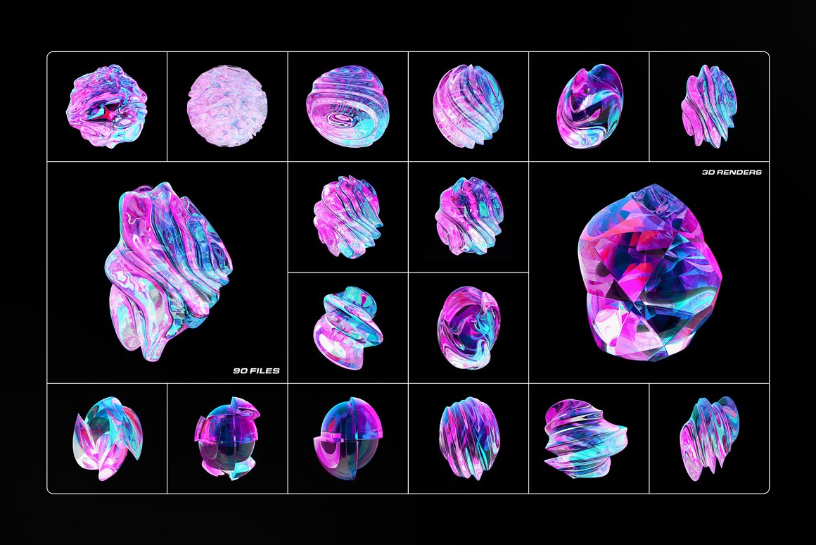 90款全息渐变透明多彩玻璃水晶抽象艺术3D流体几何PNG免抠图设计素材 Fluid Glass 3D Shapes . 第11张