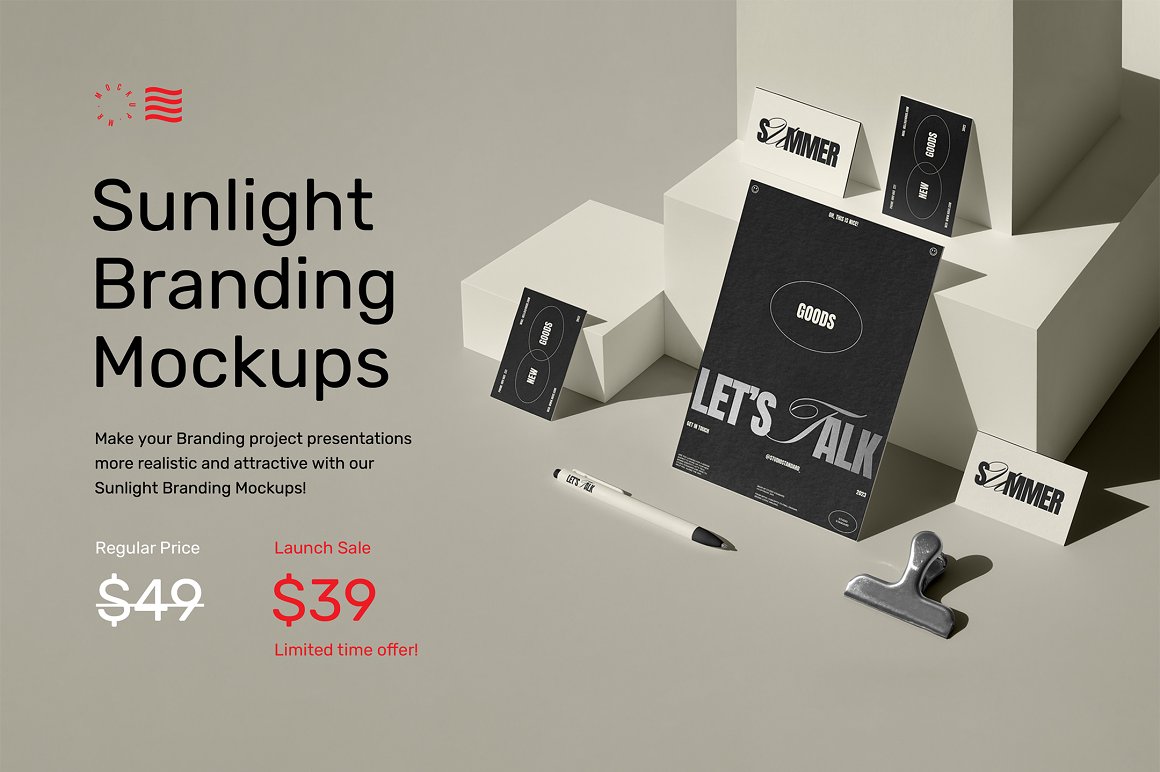 Sunlight Branding Mockups 24款质感名片信纸徽章折页文具品牌VI应用设计作品贴图ps样机素材 . 第2张