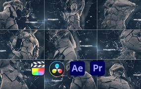 FCPX/AE/PR/达芬奇模板：10个史诗岩石雕塑旋转破碎溶解文字标题模板