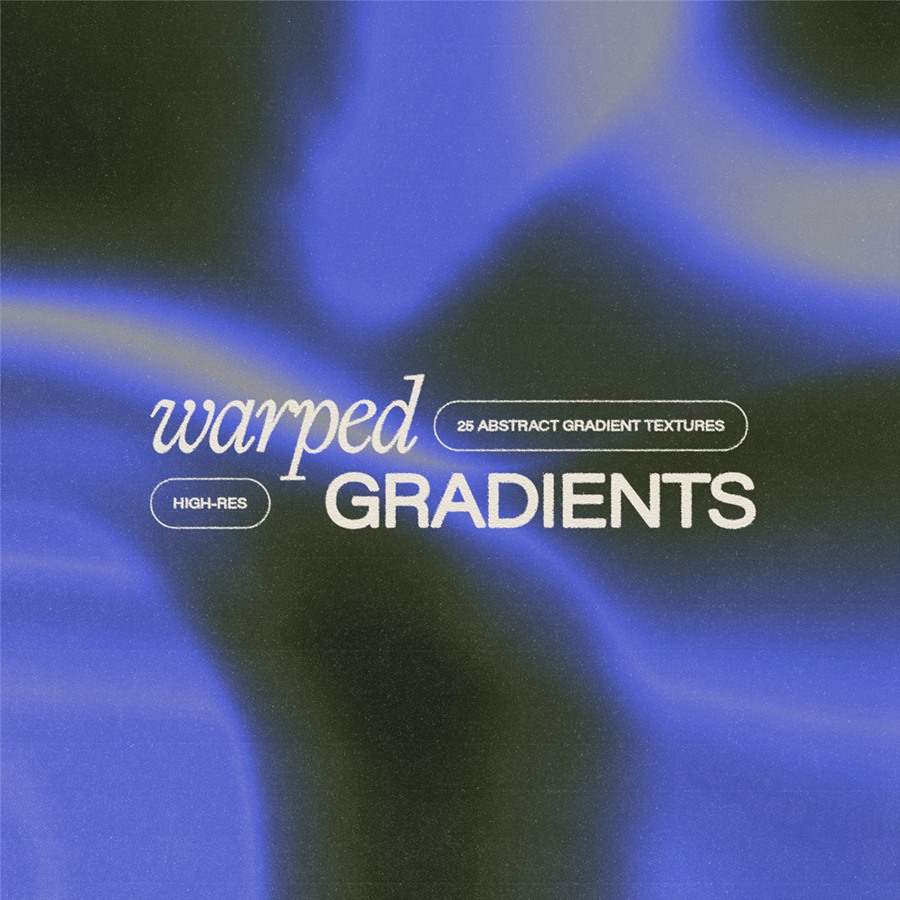 25张复古酸性艺术颗粒感扭曲弥散光渐变纹理PNG图片素材 Warped Gradient Textures by Fox Rockett Studio . 第1张