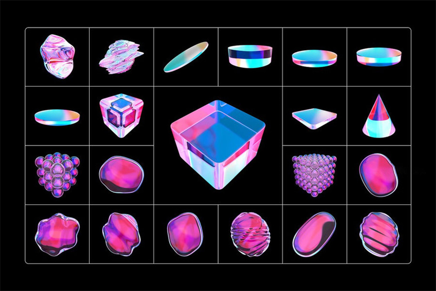 PS资源-90款3D玻璃材质抽象形状图形元素PNG素材 APP UI 第5张