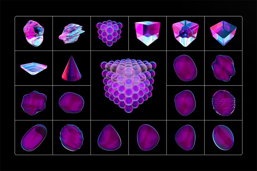 PS资源-90款3D玻璃材质抽象形状图形元素PNG素材 APP UI 第7张