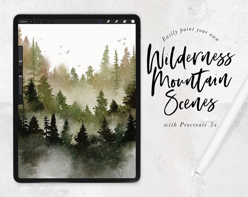 Procreate森林水彩画笔套装 APP UI 第2张