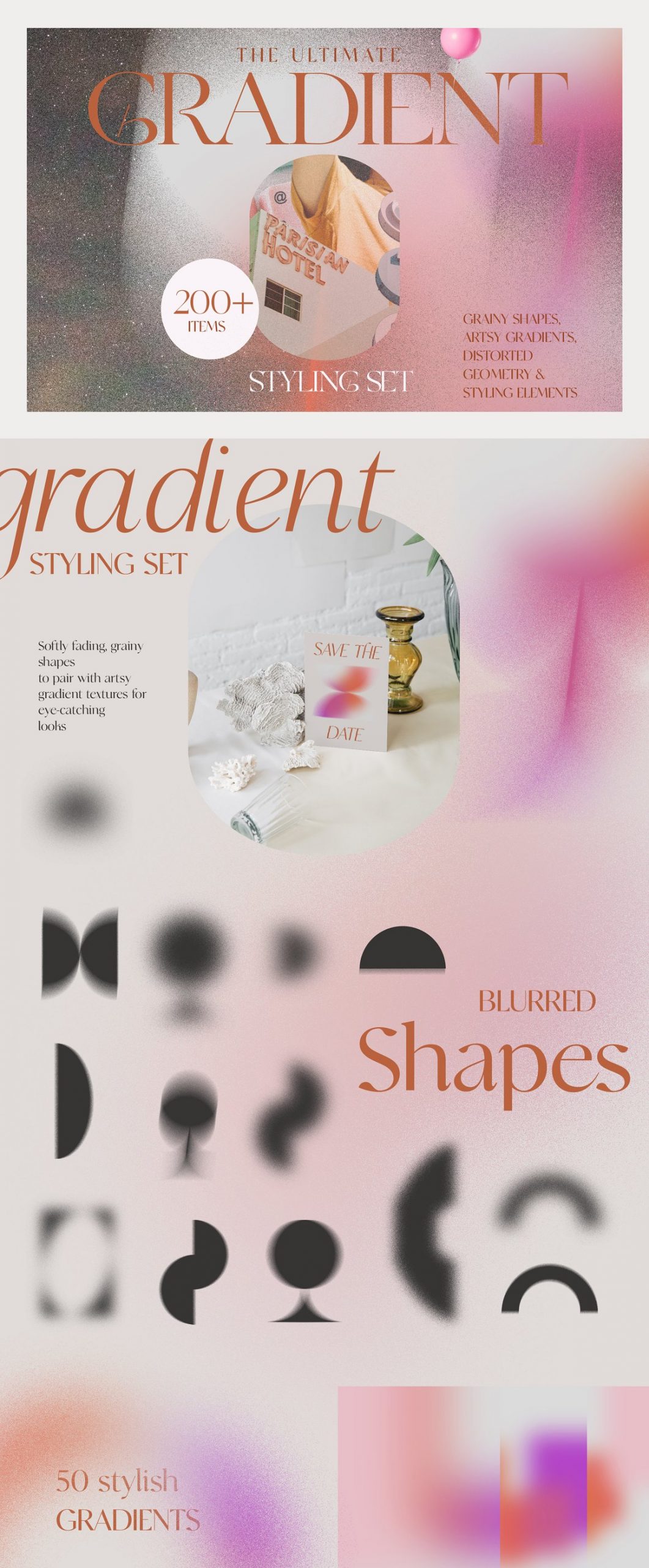 LARAS 抽象几何扭曲彩色渐变纹理拼贴元素海报设计背景PNG素材 Gradient Texture Collage Bundle 图片素材 第2张