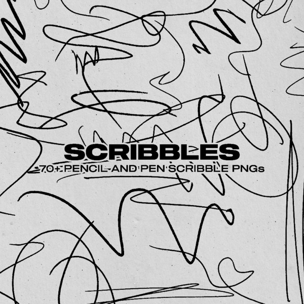 70个复古抽象涂鸦手写不规则线条PNG素材包 ALBUM ART ARCHIVE – SCRIBBLES 图片素材 第1张