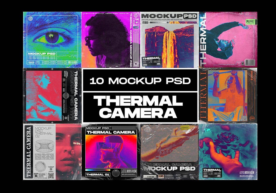 50个霓虹渐变梯度热像仪PSD样机模板 Thermal Camera 样机素材 第5张