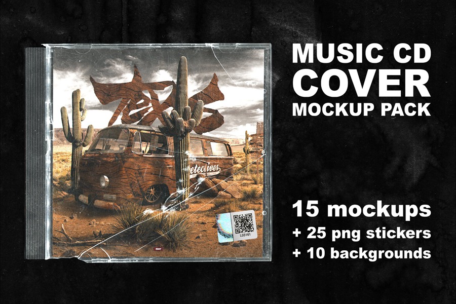 复古划痕做旧塑料音乐CD封面贴纸PSD样机包 Music CD Cover MOCKUP PACK 样机素材 第1张