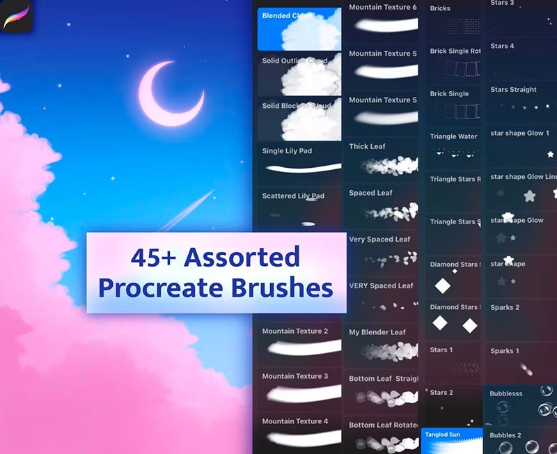 45+Procreate卡通景观特效笔刷套装 APP UI 第1张