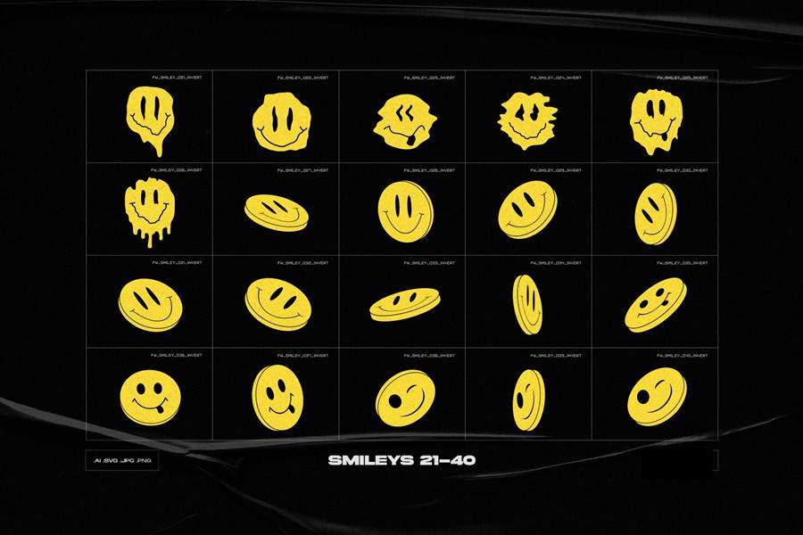 Flyerwrk 240+高质量多种潮流酸性铬抽象徽标图标形状笑脸设计元素 Acid Shapes 图标素材 第10张