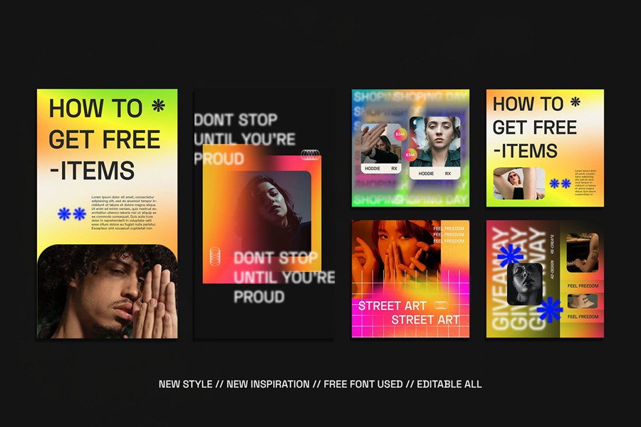 新潮高级渐变颗粒感ins风竖屏文字PSD模板 Gradiyent Instagram Templates 幻灯图表 第5张