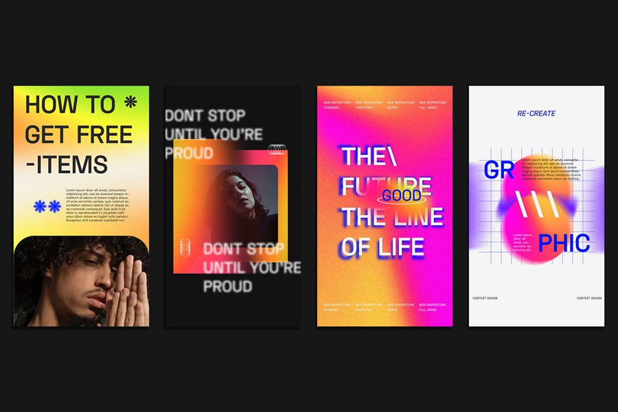 新潮高级渐变颗粒感ins风竖屏文字PSD模板 Gradiyent Instagram Templates 幻灯图表 第9张