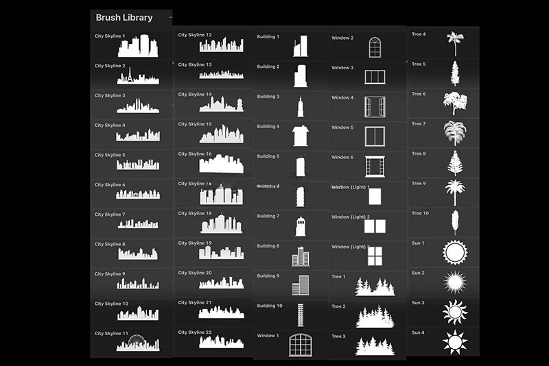 112个城市景观剪影轮廓Procreate笔刷 , 第2张
