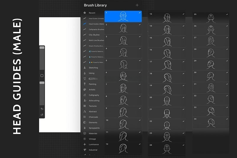 74个男女头部画法线稿Procreate笔刷 , 第3张