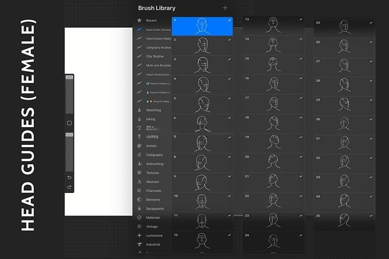 74个男女头部画法线稿Procreate笔刷 , 第4张