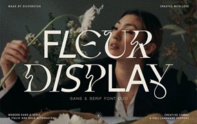 英文字体：创意复古无/衬线二重奏标题海报设计字体 Fleur Display Font Duo