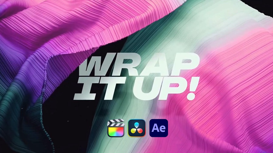 FCPX/AE/DR 4K标题模板3D渐变织物动画背景 达芬奇、FCP、AE模板3合1 Wrap It Up Titles , 第1张