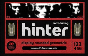 Hinter 复古做旧圆角无衬线油墨渗透打印效果几何英文字体 Rounded Geometric Font