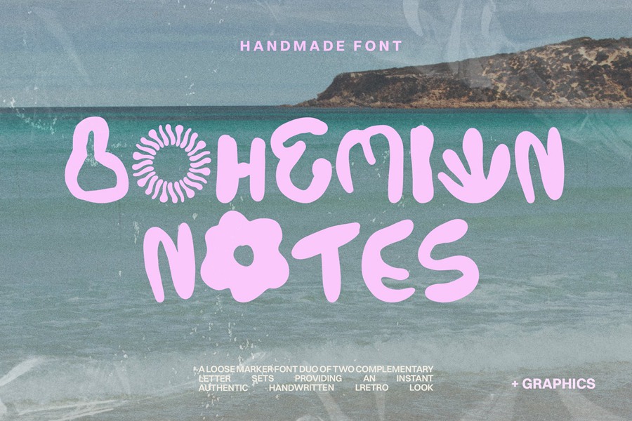 潮流波西米亚氛围手工画笔狂野精神阳光手写装饰字体 Bohemian Notes Bold Handmade Font , 第1张