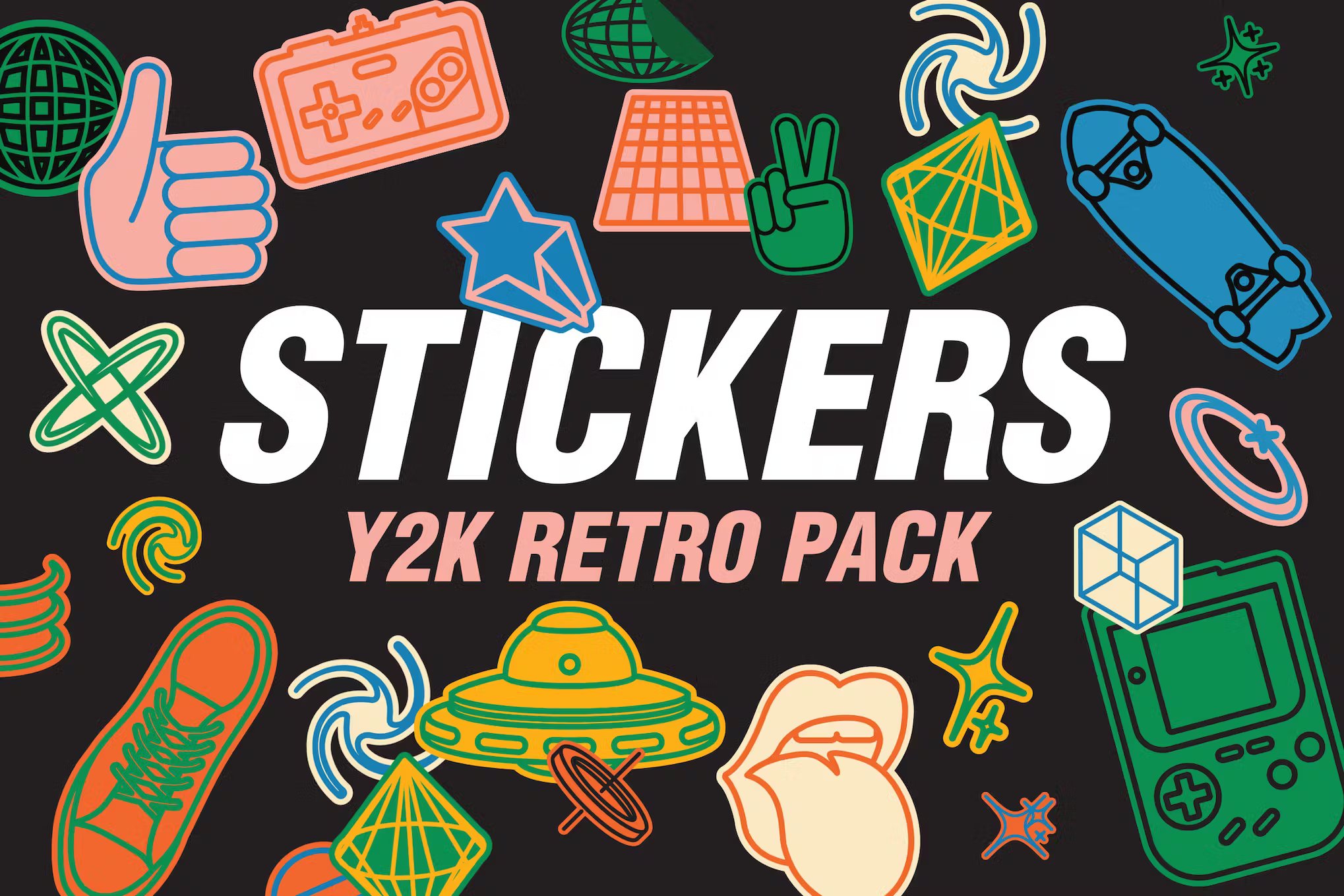 25张复古怀旧气息PNG、AI矢量贴纸 25 Y2K Retro Stickers Pack , 第1张