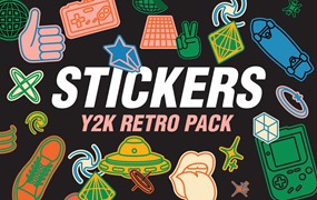 25张复古怀旧气息PNG、AI矢量贴纸 25 Y2K Retro Stickers Pack