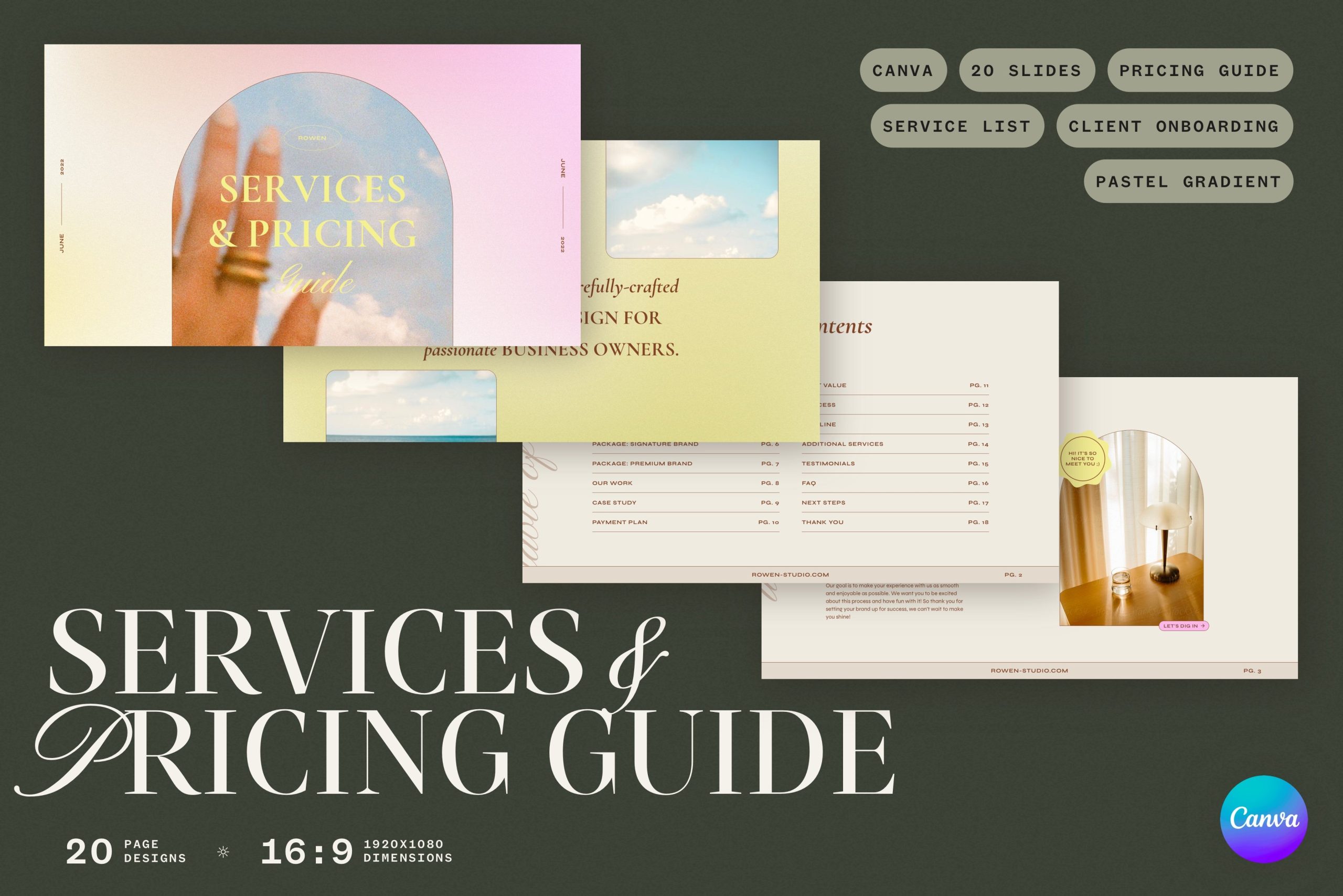 Services and Pricing Guide Canva 20页完全可定制的 Canva 在线模板和主题/设计模板 , 第1张