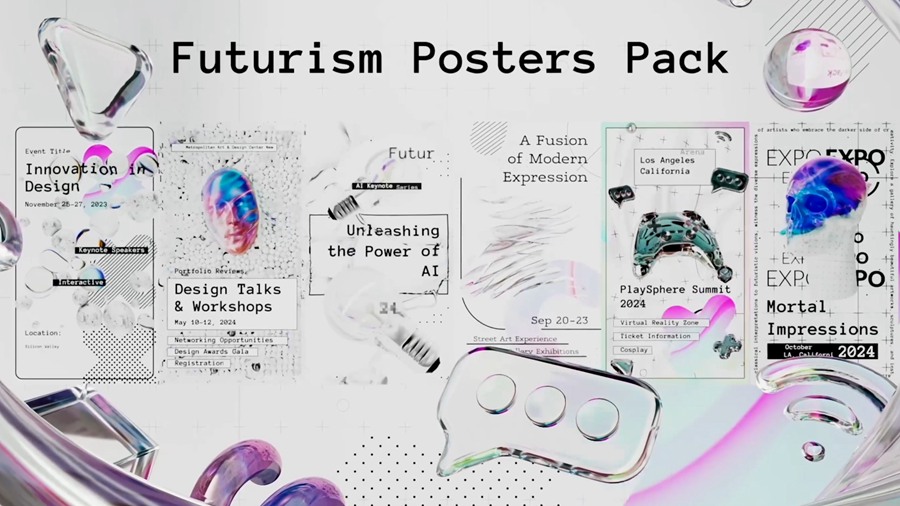 AE模板：4K未来主义抽象3D元素动画美学手机竖屏拼贴视频模板 Futurism Posters Pack VIP免费下载  2023-12-28 , 第7张