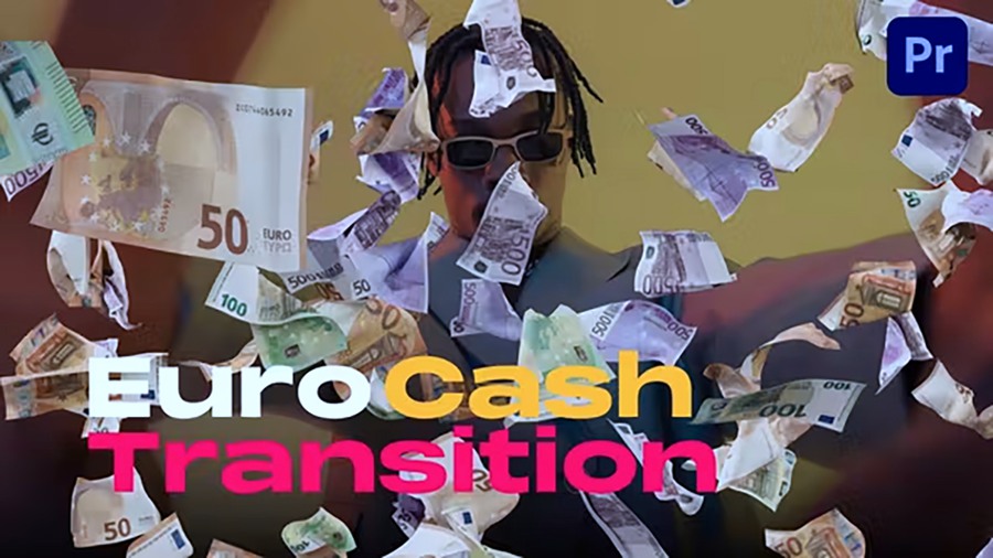 Euro Cash Transitions 17个复古嘻哈视频奢华欧元现金转场过渡Mogrt动态图形 , 第1张