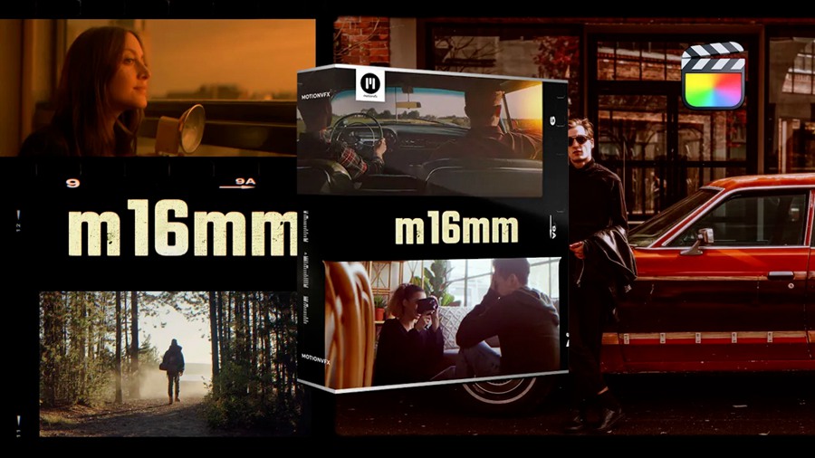 FCPX插件：MotionVFX – m16mm 30种非凡独特复古电影美学胶片预设 胶片遮罩框/颗粒/扭曲划痕/棱镜/高光梦幻黑柔FCPX插件 , 第1张