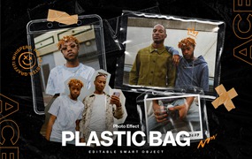 新潮塑料袋覆盖剪贴拼贴污垢照片效果PSD模板 Plastic Bag Overlay Photo Effect Template