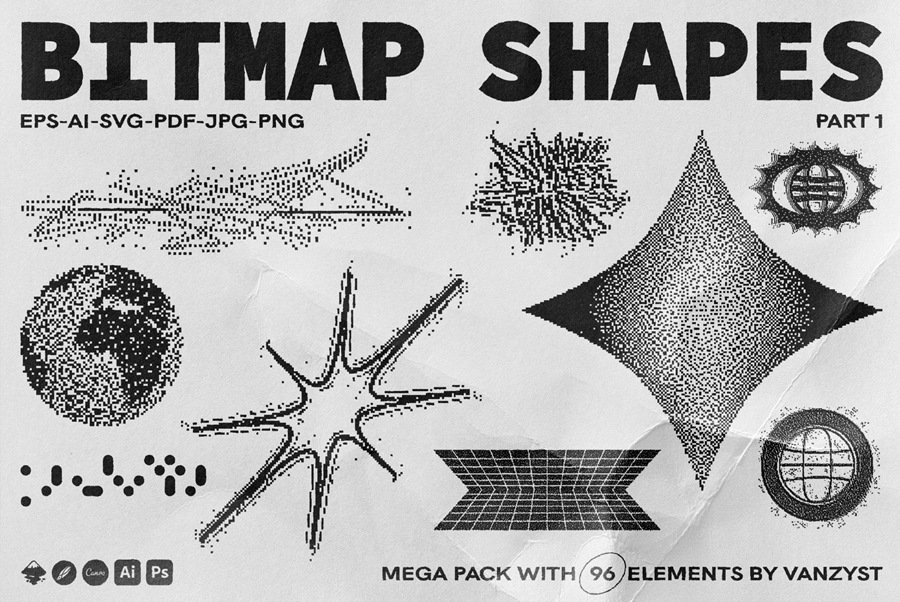 96种现代抽象几何位图矢量形状图形元素 Bitmap Vector Shapes. Part 1 , 第6张