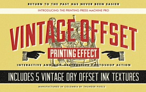 复古胶印油墨纹理效果套装Photoshop模板和动作 Vintage Offset Printing Effects Kit