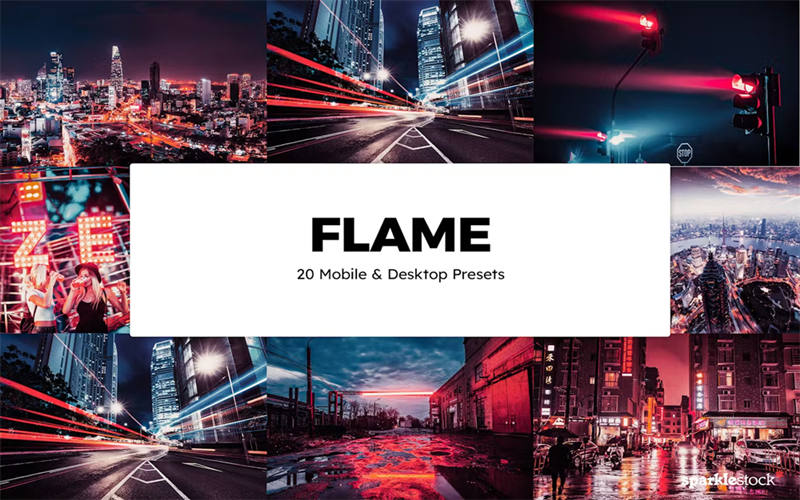 赛博朋克城市电影摄影后期Lightroom预设及电影调色LUT预设 20 Flame Lightroom Presets & LUTs 插件预设 第1张