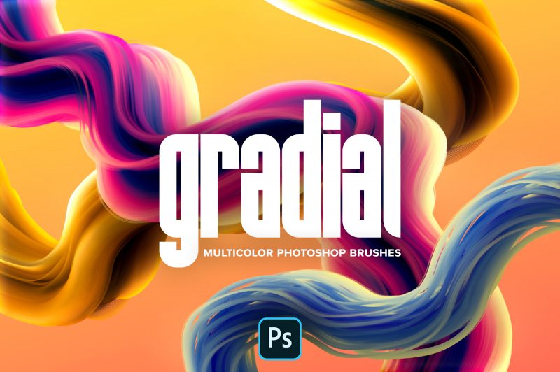 PS笔刷： Gradial 活力流体油漆涂料抽象艺术绘画不规则混合3D立体刷样式套件 笔刷资源 第1张