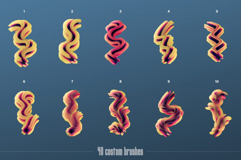 PS笔刷： Gradial 活力流体油漆涂料抽象艺术绘画不规则混合3D立体刷样式套件 笔刷资源 第14张