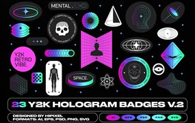 5套100多张Y2K全息包装设计、拼贴艺术、PNG矢量形状徽章贴纸 Y2K Hologram Badge Stickers V.2