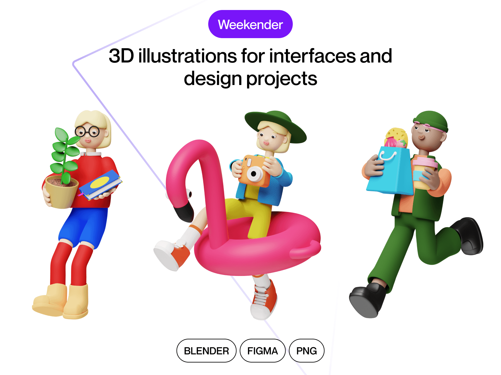 Craftwork 多彩趣味设计3D周末度假休闲人物图标场景blender/figma/png素材包 Weekender 图标素材 第2张