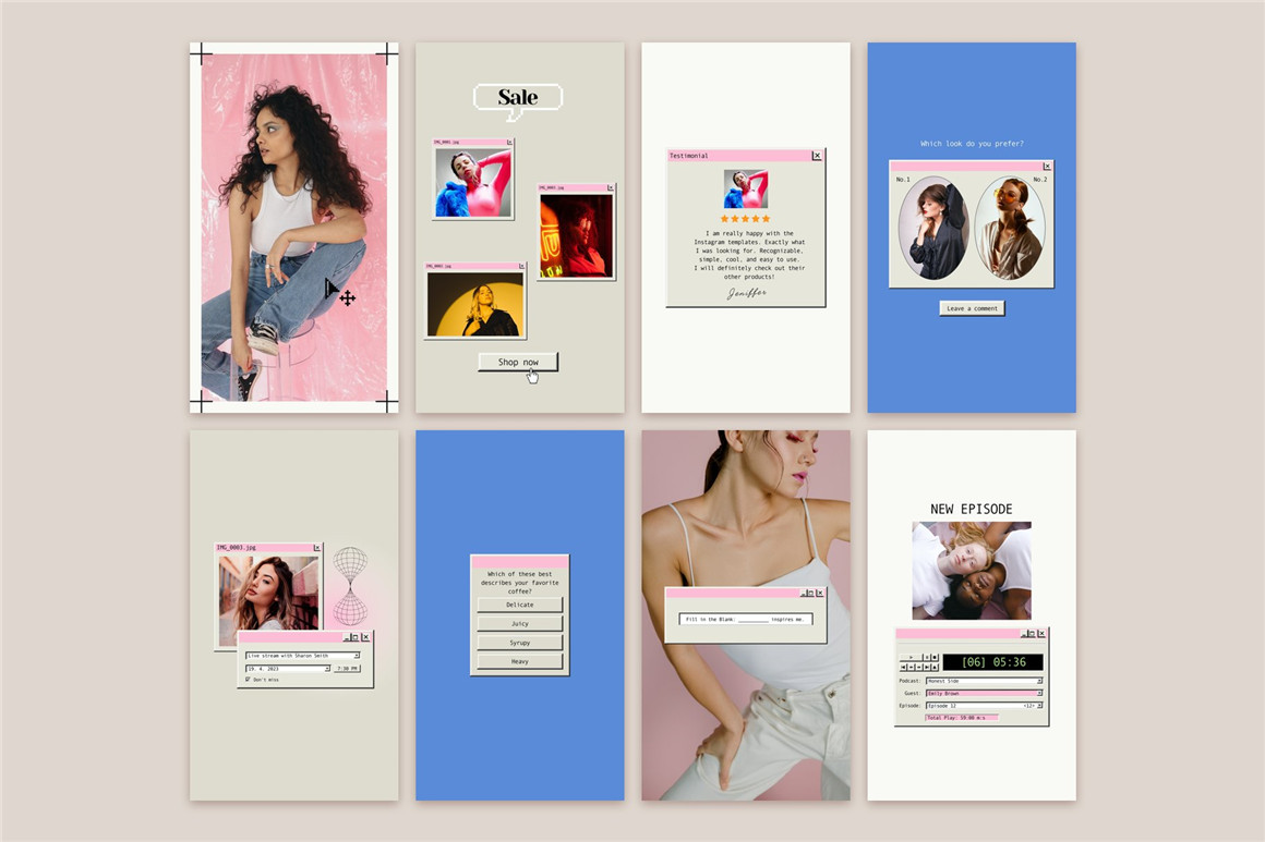 Bonumo 复古美学WIN95旧计算机窗口进度条提示页Instagra风格竖屏PSD样机模板 Retro Instagram Template 样机素材 第3张