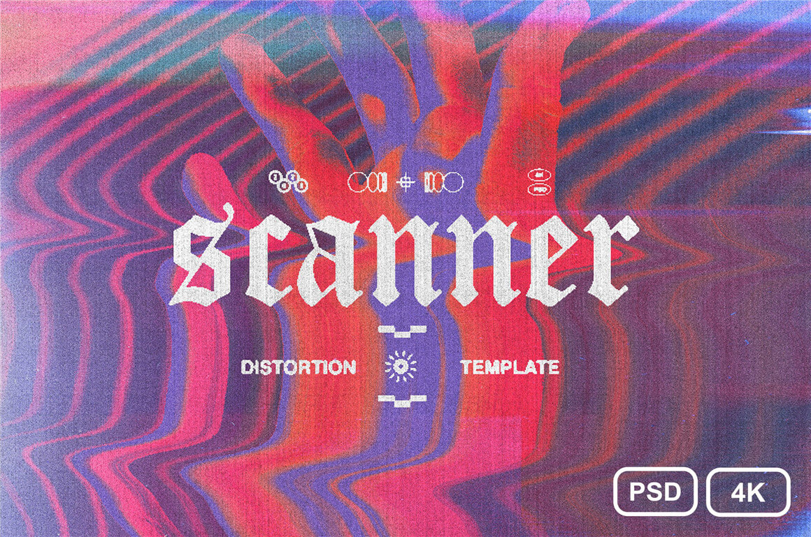 15种复古半色调失真扭曲流动纹理置换效果PSD模板样机 Scanner Distortion Template 样机素材 第1张