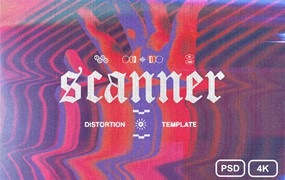 15种复古半色调失真扭曲流动纹理置换效果PSD模板样机 Scanner Distortion Template