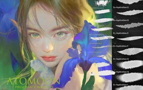 ATOMOON Procreate Brushes 5套漫画线条素描水墨着色木炭粉彩油画水彩手绘 Procreate笔刷套装