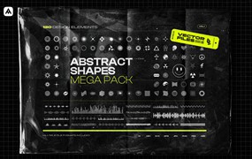 Samolevsky 超酷抽象暗黑机能酸性几何线框形状3D矢量视觉元素 Abstract shapes MEGA PACK