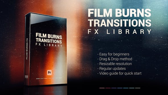 PR模板：80年代复古胶片漏光燃烧刻录旧磁带打孔划痕+音效素材 Film Burns FX Pack , 第1张