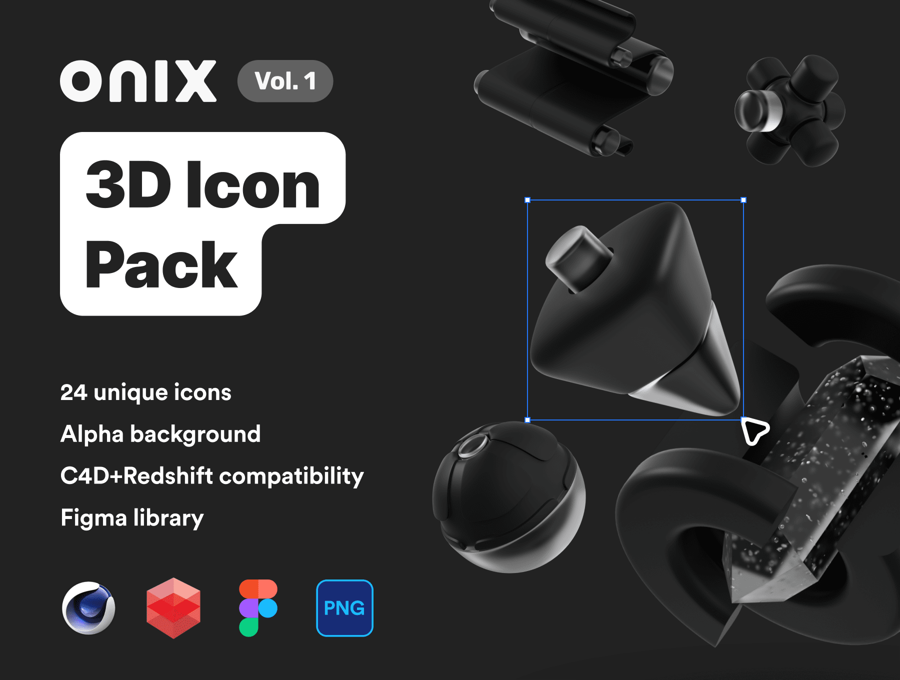 暗黑风格高分辨率几何3D抽象立方体图标模型包 Onix vol. 1 – 3D Icon Pack 图标素材 第1张