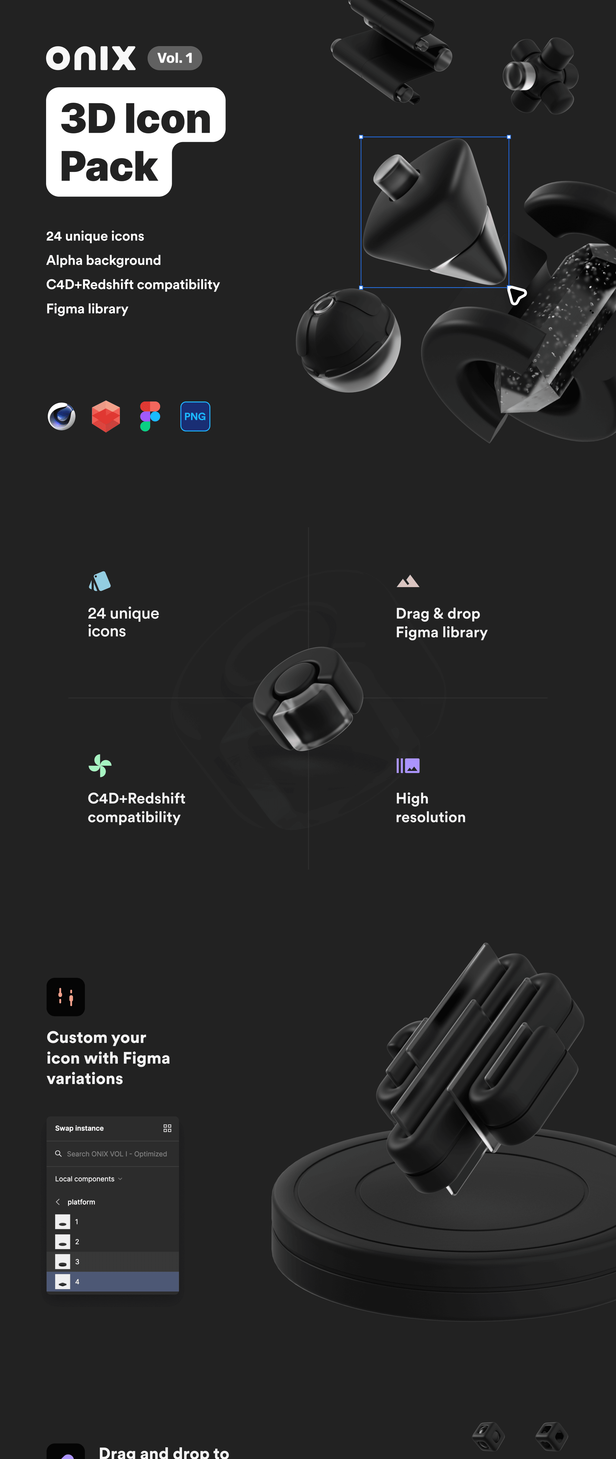 暗黑风格高分辨率几何3D抽象立方体图标模型包 Onix vol. 1 – 3D Icon Pack 图标素材 第2张