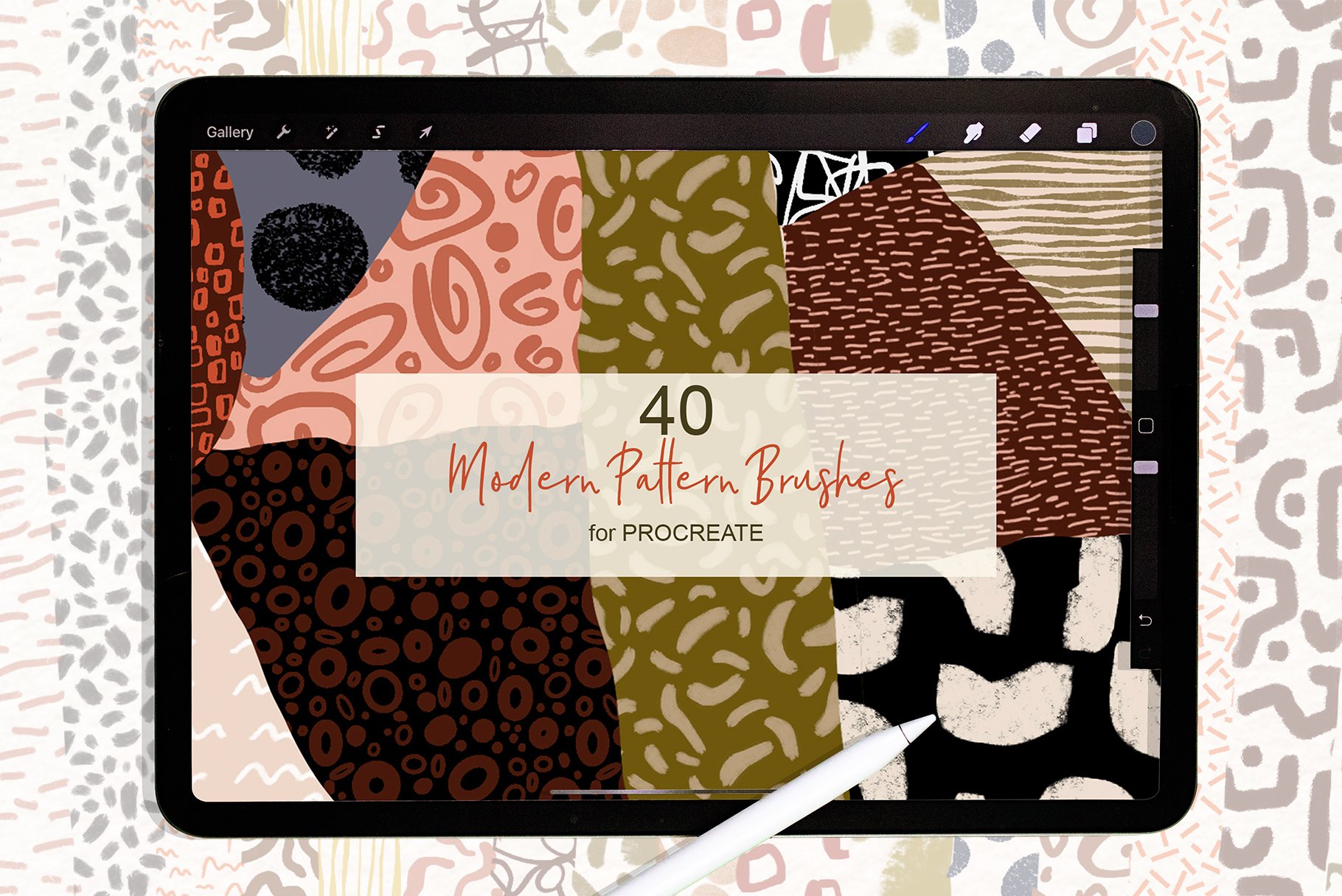 Procreate 40种不同的重复图案现代无缝图案画笔 Procreate Modern Pattern Brushes 笔刷资源 第1张