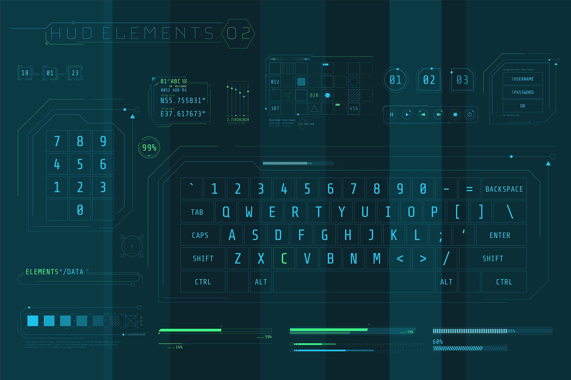 超250款现代未来主义设计 HUD 电影、电脑游戏或 IT通信、现代技术、安全、数据库大数据 信息图表元素 HUD Pro Infographic Elements 设计素材 第3张