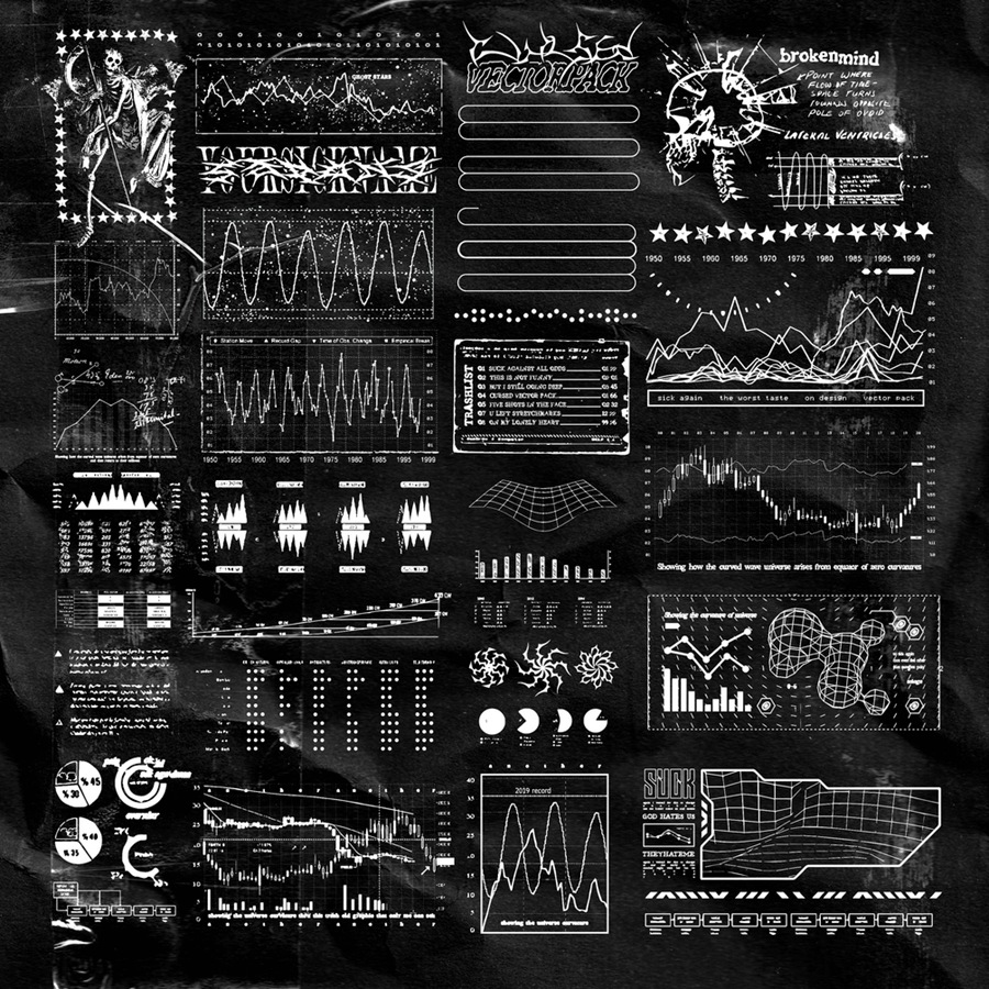 SICKAGAIN 999个超酷酸性抽象人体骷髅线性星体网络帧海报形状包 VECTOR PACK 4 图片素材 第7张