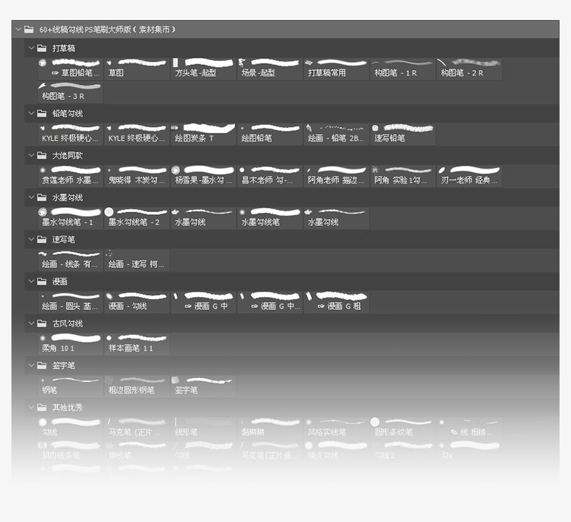 60+线稿勾线PS笔刷大师版 , 第2张
