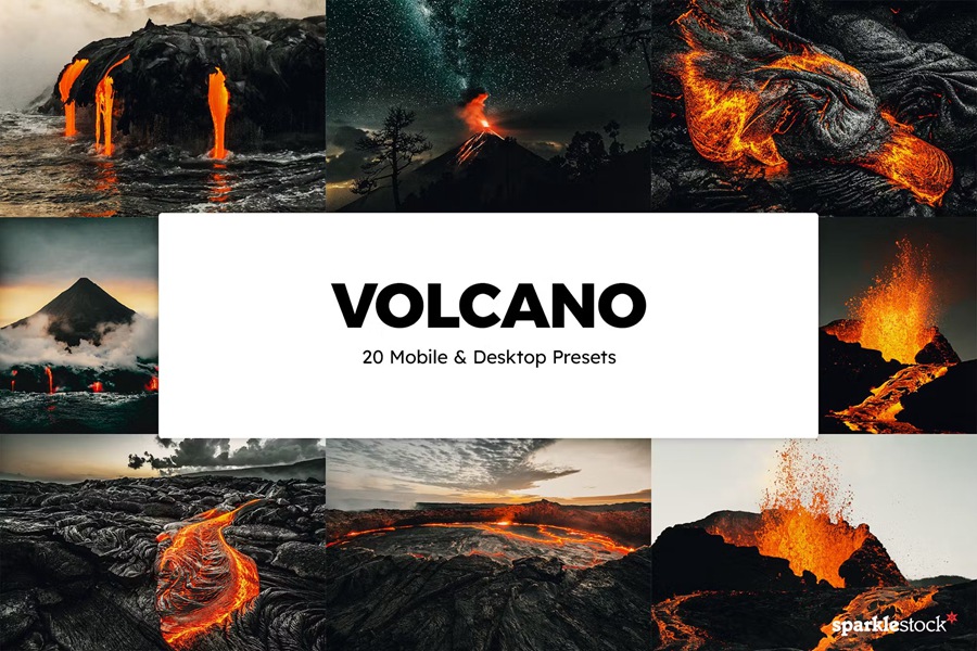 史诗熔岩火山喷发摄影后期Lightroom预设及电影调色LUT预设 20 Volcano Lightroom Presets und LUTs 插件预设 第1张